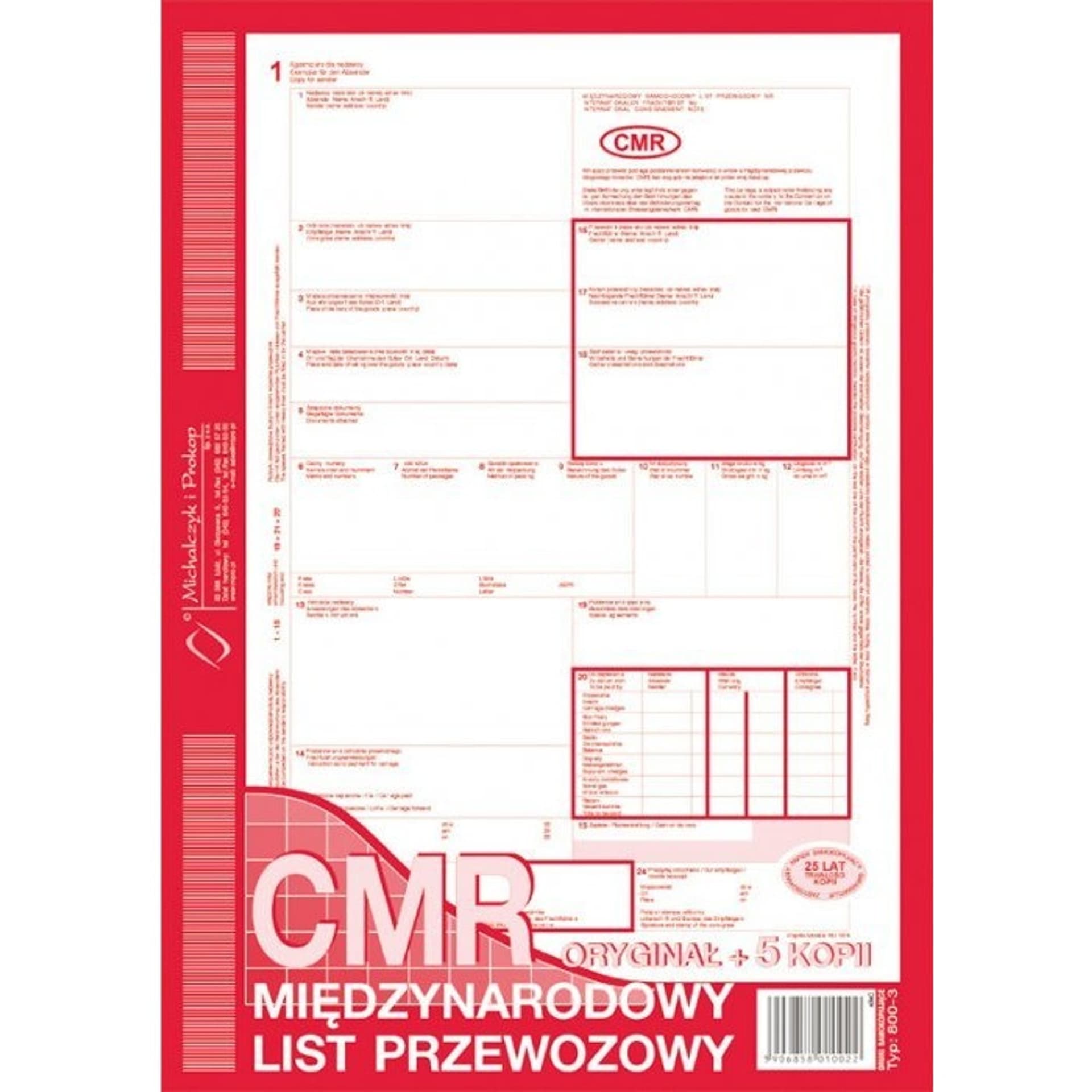 

800-3 CMR A4 78kartek 1+5 międzynarodowy list przewozowy MICHALCZYK