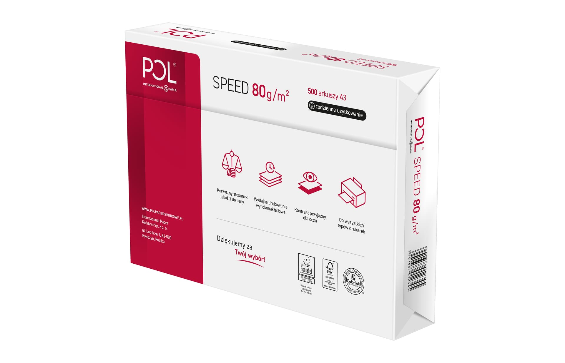 

Papier ksero POLSPEED A3 80g klasa C CIE 153