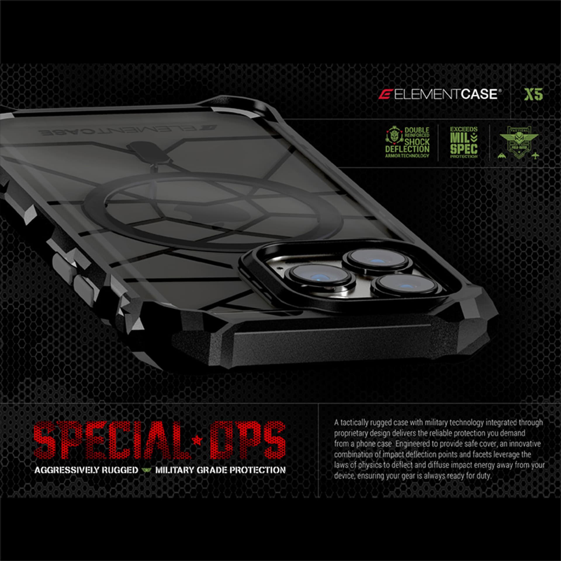 

Element Case Special Ops X5 - Pancerne etui iPhone 14 Pro Max (Mil-Spec Drop Protection) (Smoke/Black)