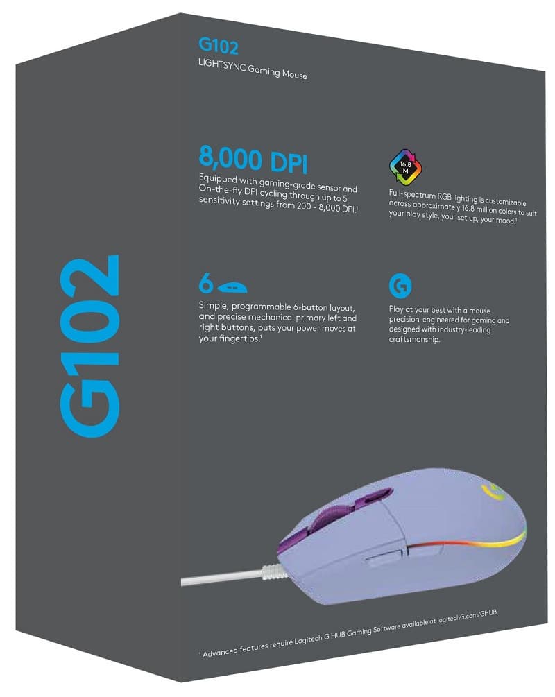 

Mysz Przewodowa LOGITECH G102 Lightsync Liliowy 910-005854
