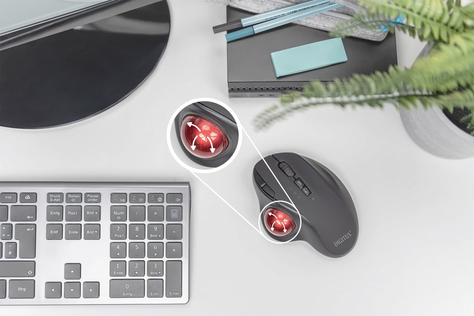 

DIGITUS MYSZ BEZPRZEWODOWA TYPU TRACKBALL, ERGONOMICZNA, BLUETOOTH LUB USB C, CZARNA DA-20156