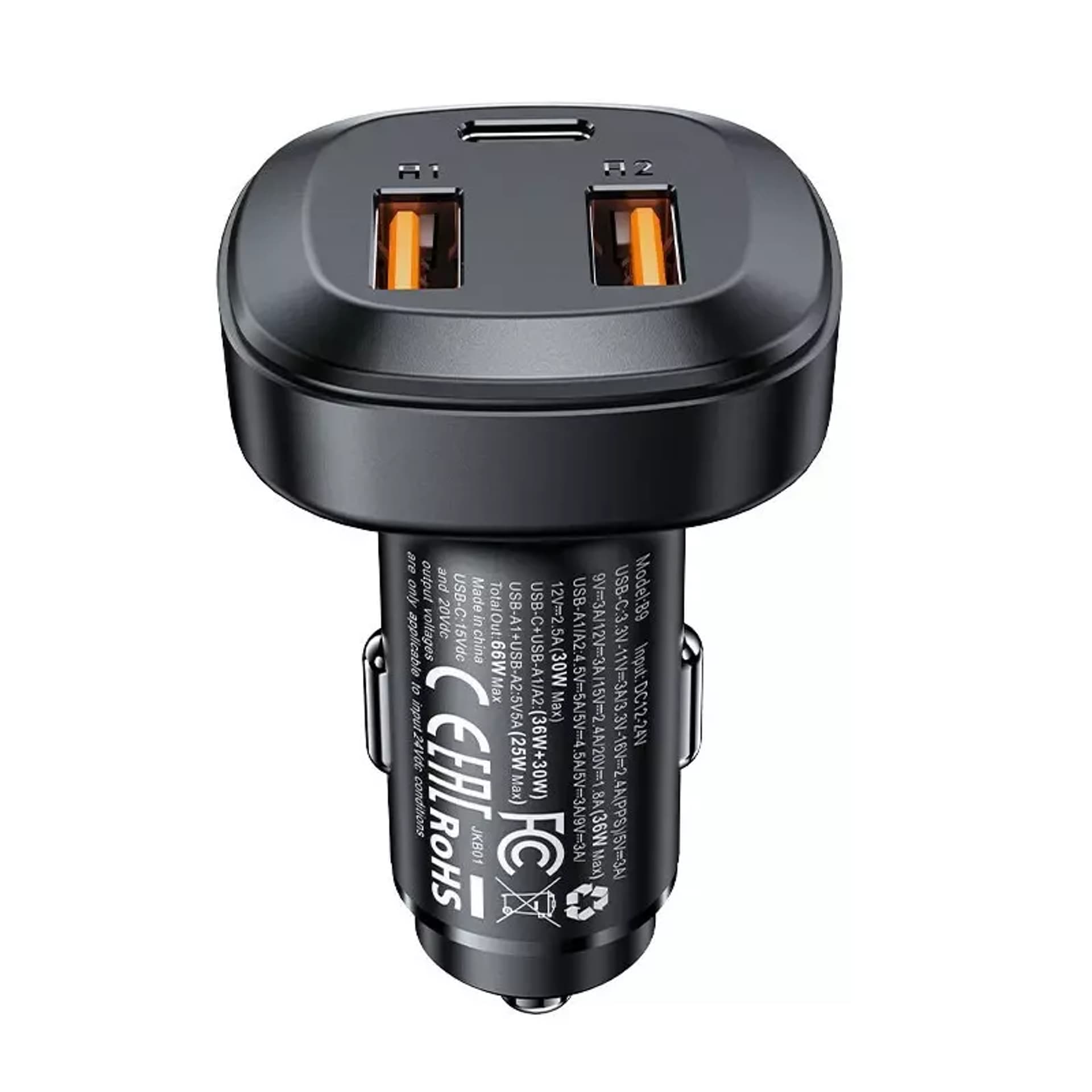 

Acefast ładowarka samochodowa 66W 2x USB / USB Typ C, PPS, Power Delivery, Quick Charge 4.0, AFC, FCP, SCP czarny (B9)