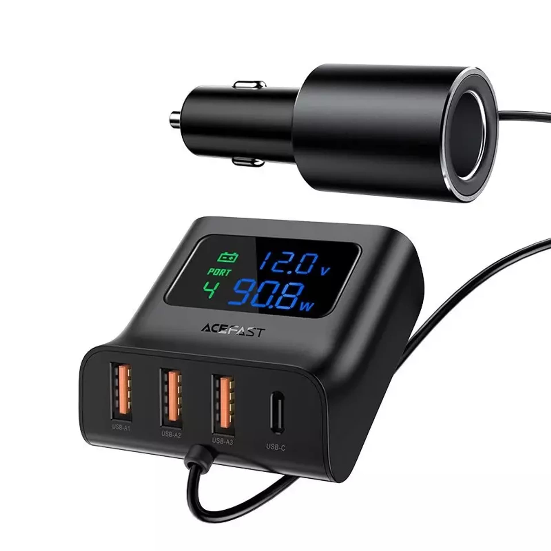 

Acefast ładowarka samochodowa 90W USB Typ C / 3x USB / gniazdo zapalniczki, PPS, PD3.0, QC3.0, AFC, FCP stacja ładująca czarny (B8 black)