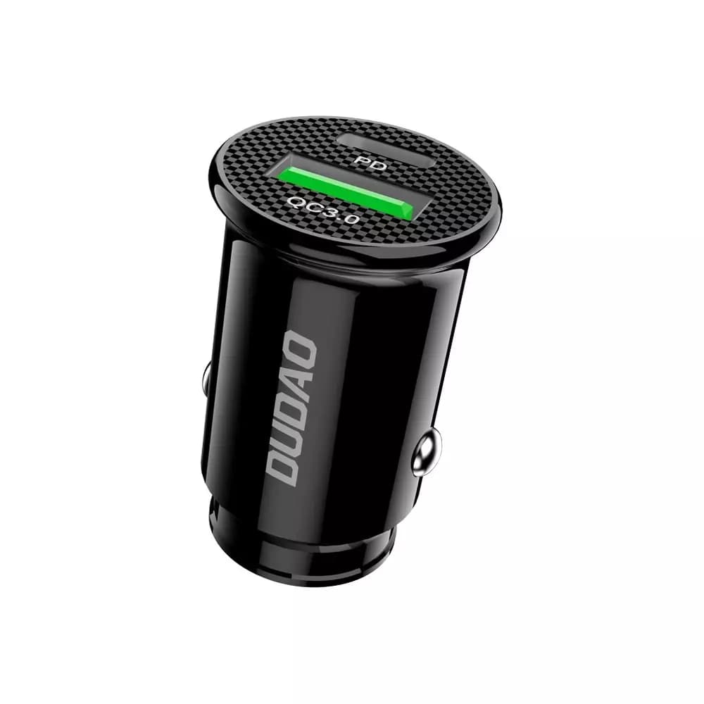 

Dudao szybka ładowarka samochodowa z portami USB QC3.0 + Typ C PD czarna + kabel USB-C - Lightning 18W czarna (R3PRO)