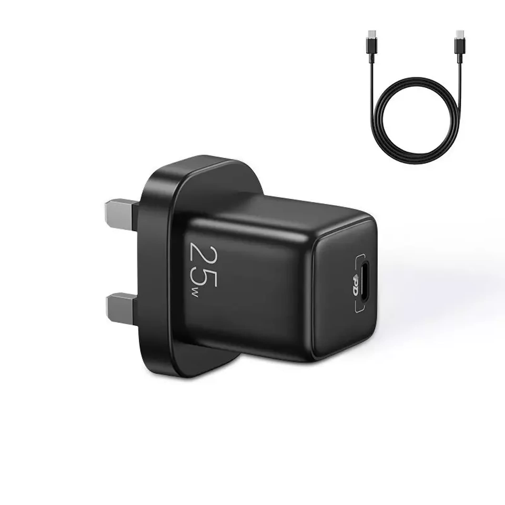 

Joyroom mała szybka ładowarka USB Typ C PD 25W wtyczka UK czarny + kabel USB Typ C - USB Typ C (L-P251)