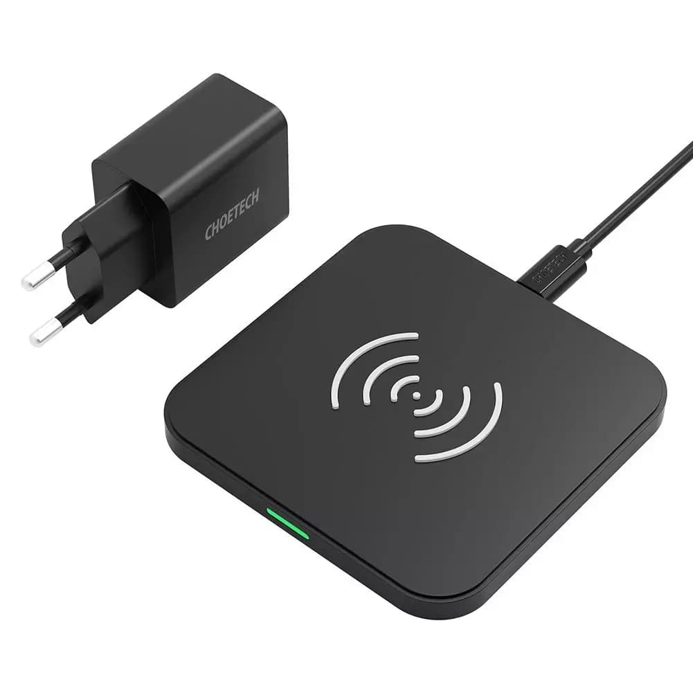 

Choetech zestaw ładowarka bezprzewodowa Qi 10W do telefonu słuchawek (T511-S) + ładowarka sieciowa QC3.0 18W 3A (Q5003) + kabel USB - microUSB 1,2m czarny (T511-S-EU201ABBK)