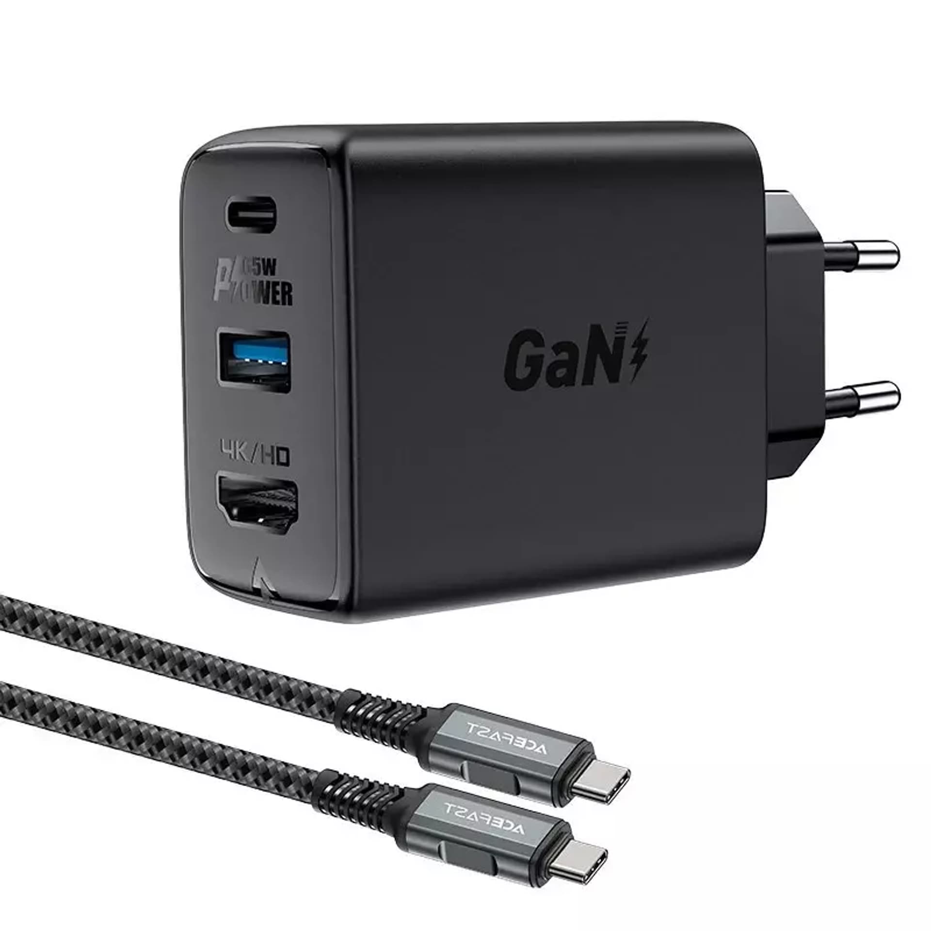 

Acefast 2w1 ładowarka sieciowa GaN 65W USB Typ C / USB, adapter przejściówka HDMI 4K@60Hz (zestaw z kablem) czarny (A17 black)