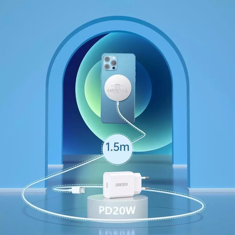 

Choetech zestaw magnetyczna ładowarka bezprzewodowa Qi 15W + ładowarka sieciowa 20 W Power Delivery (kompatybilna z MagSafe) biały (T517-F)