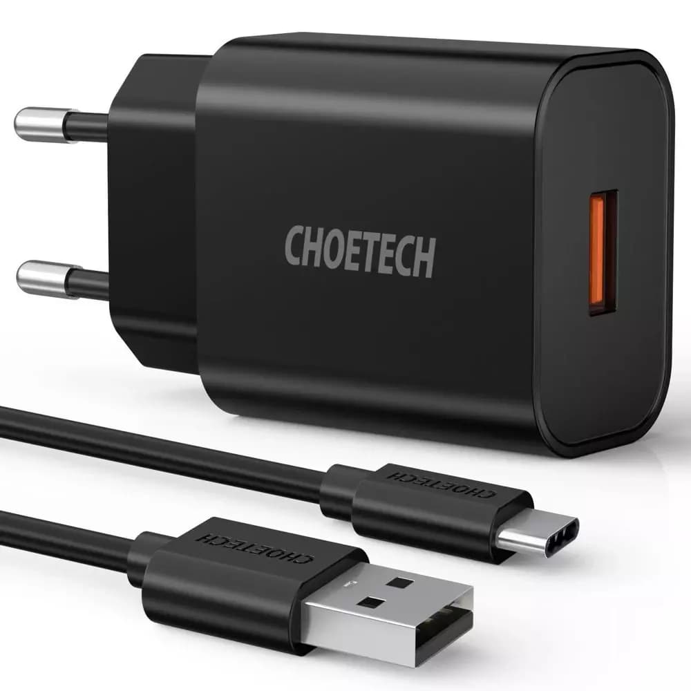 

Choetech szybka ładowarka sieciowa Quick Charge 3.0 18W 3A + kabel USB - USB Typ C 1m czarny (Q5003)
