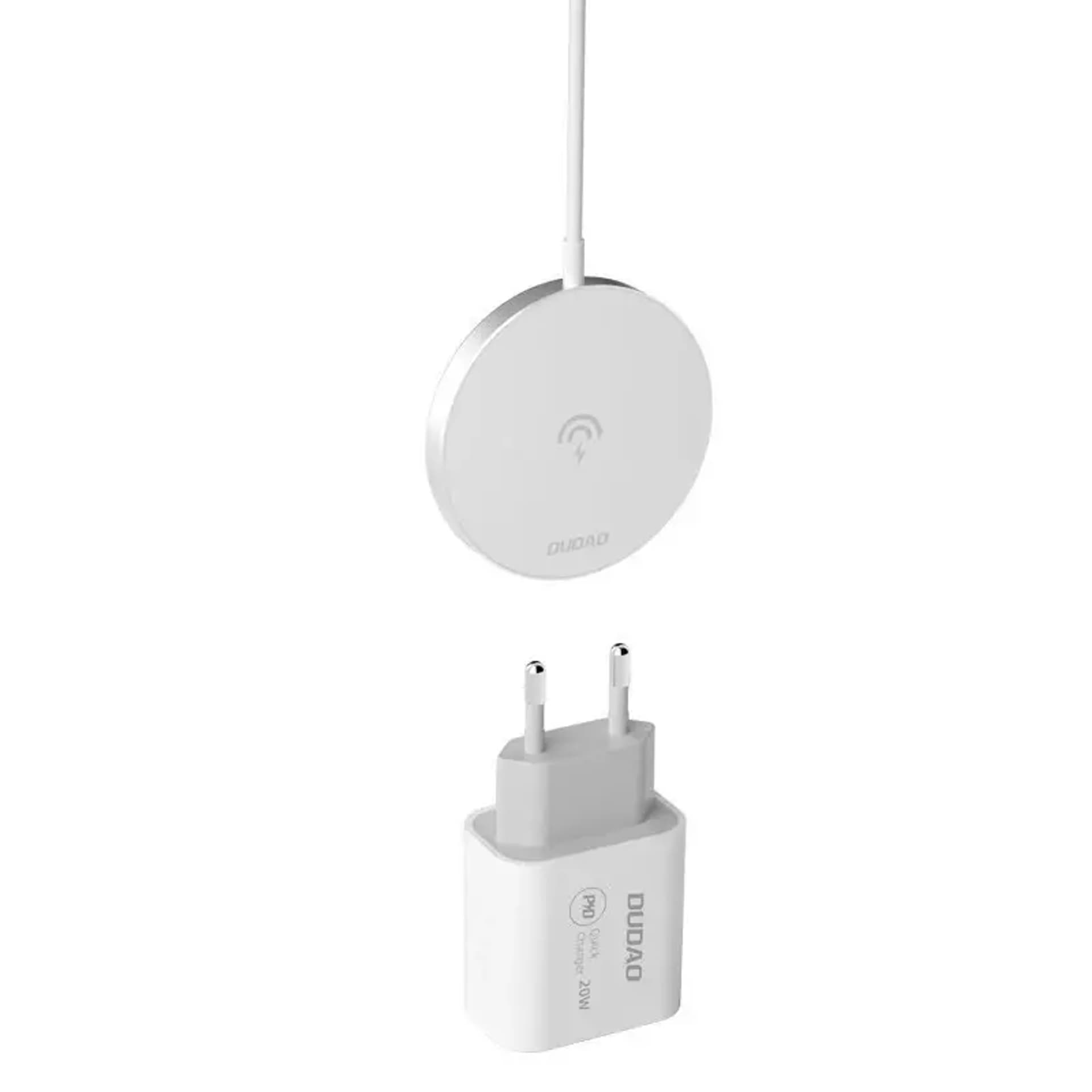 

Dudao zestaw magnetyczna ładowarka bezprzewodowa Qi 15 W i ładowarka sieciowa 20 W (kompatybilna z MagSafe) biały (A12XS)