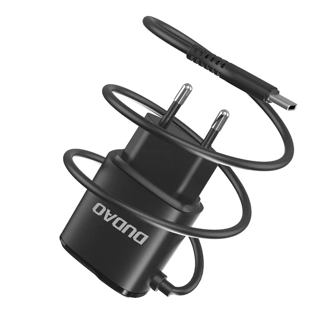 

Dudao ładowarka sieciowa 2x USB z wbudowanym kablem USB Typ C 12 W czarny (A2ProT black)