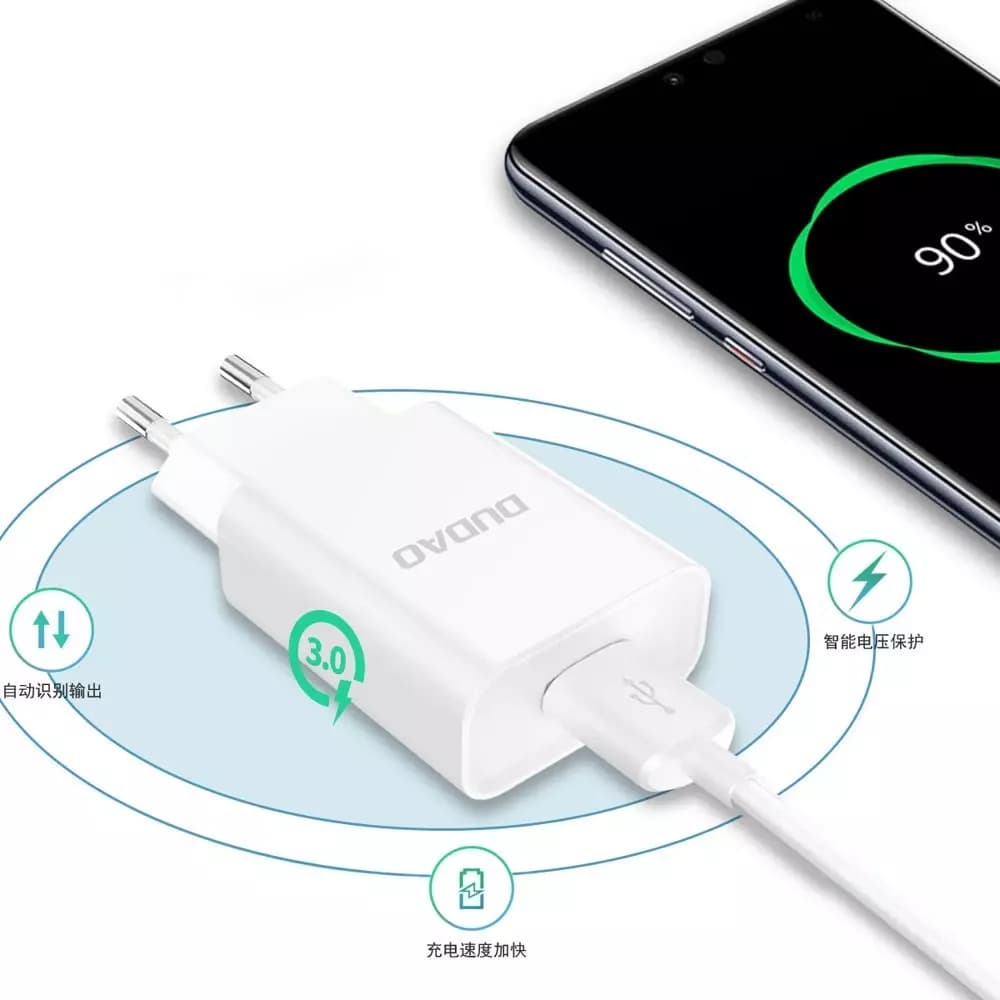 

Dudao ładowarka sieciowa EU USB 5V/2.4A QC3.0 Quick Charge 3.0 + kabel przewód USB Typ C biały (A3EU + Type-c white)