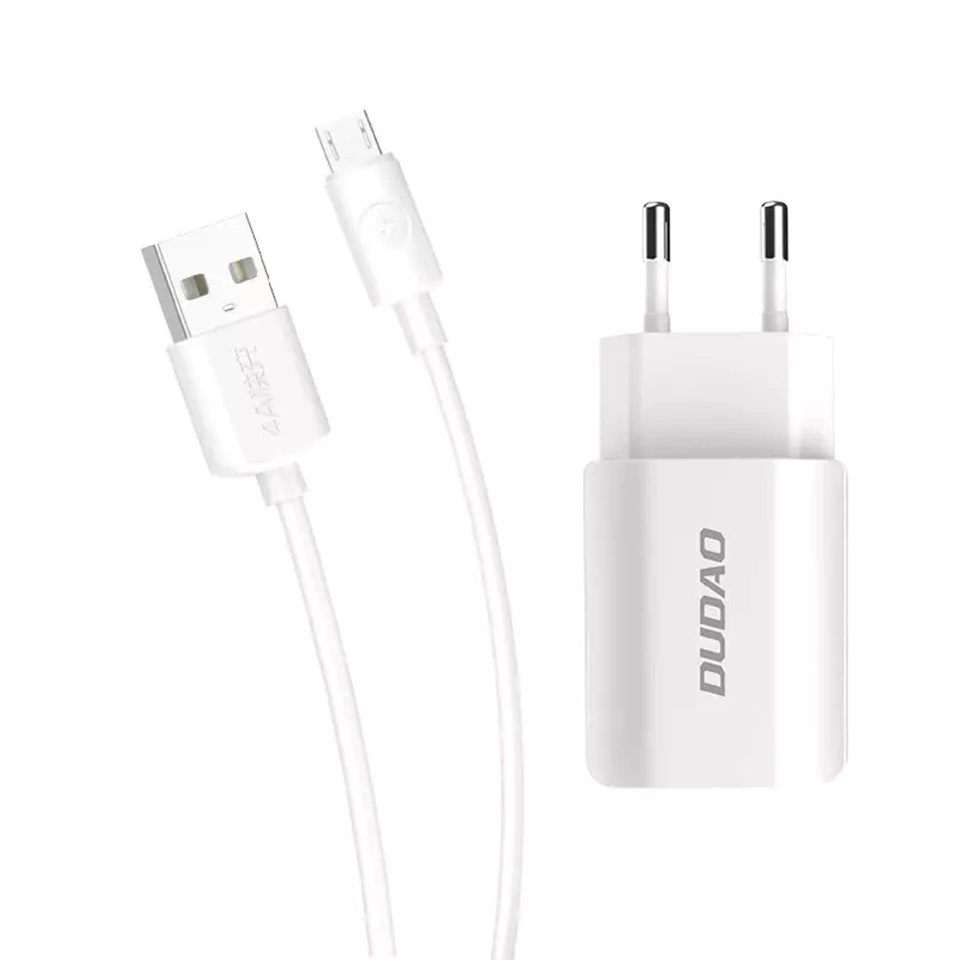 

Dudao ładowarka sieciowa EU 2x USB 5V/2.4A + kabel micro USB biały (A2EU + Micro white)