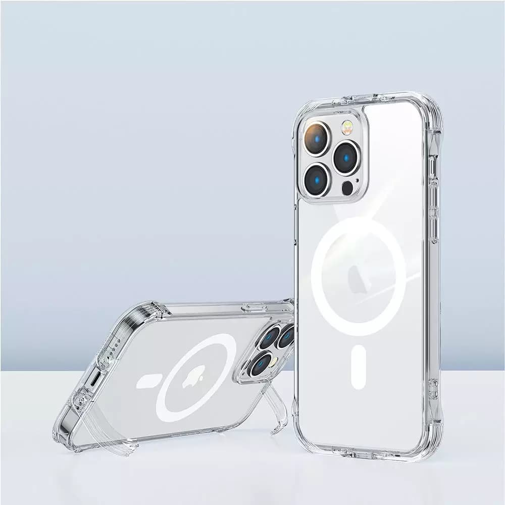 

Joyroom Magnetic Defender magnetyczne etui do iPhone 14 Pro pancerny pokrowiec z haczykami podstawką przezroczysty (kompatybilne z MagSafe)