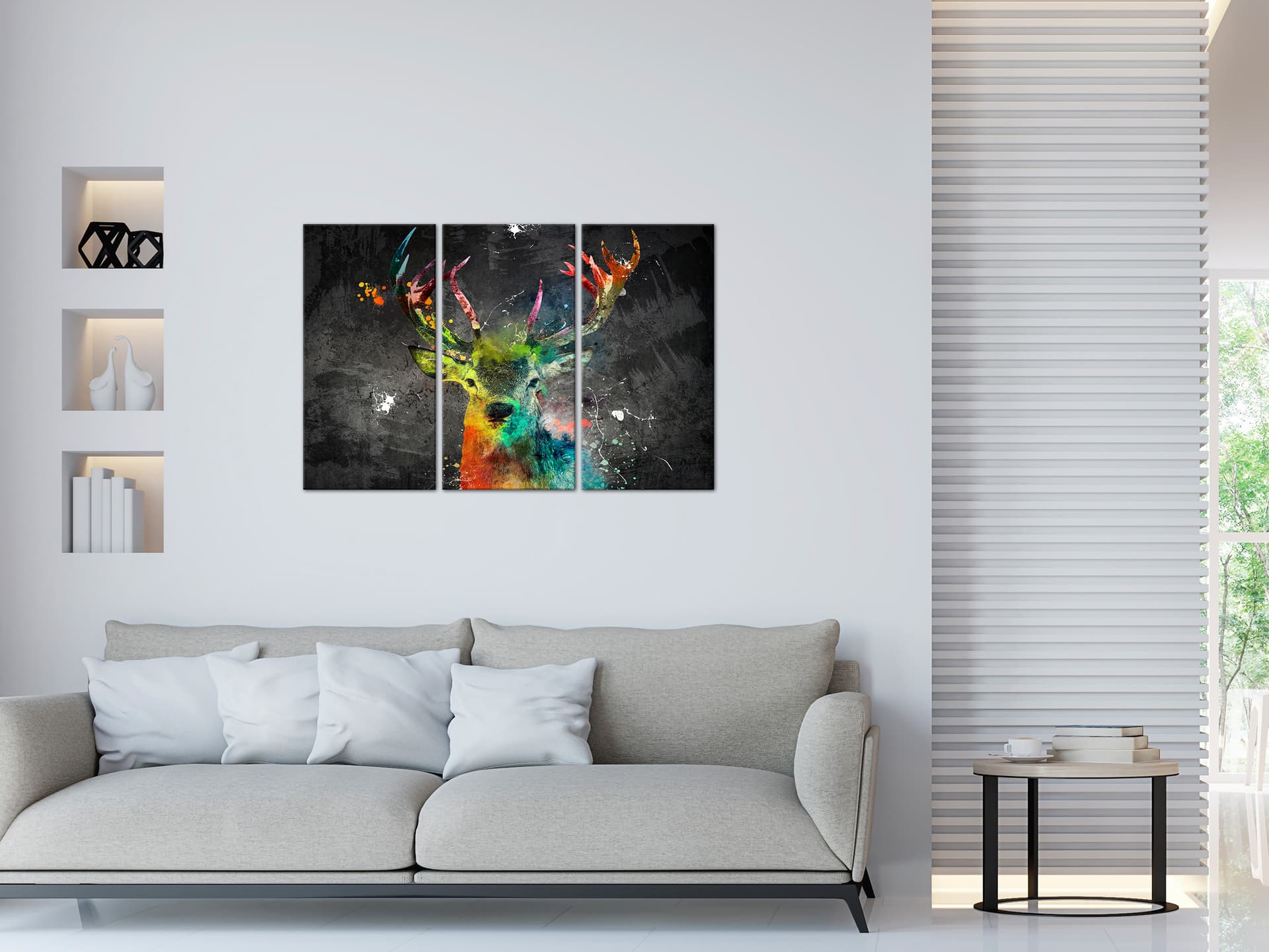 

Obraz - Tęczowy jeleń (3-częściowy) (rozmiar 90x60)