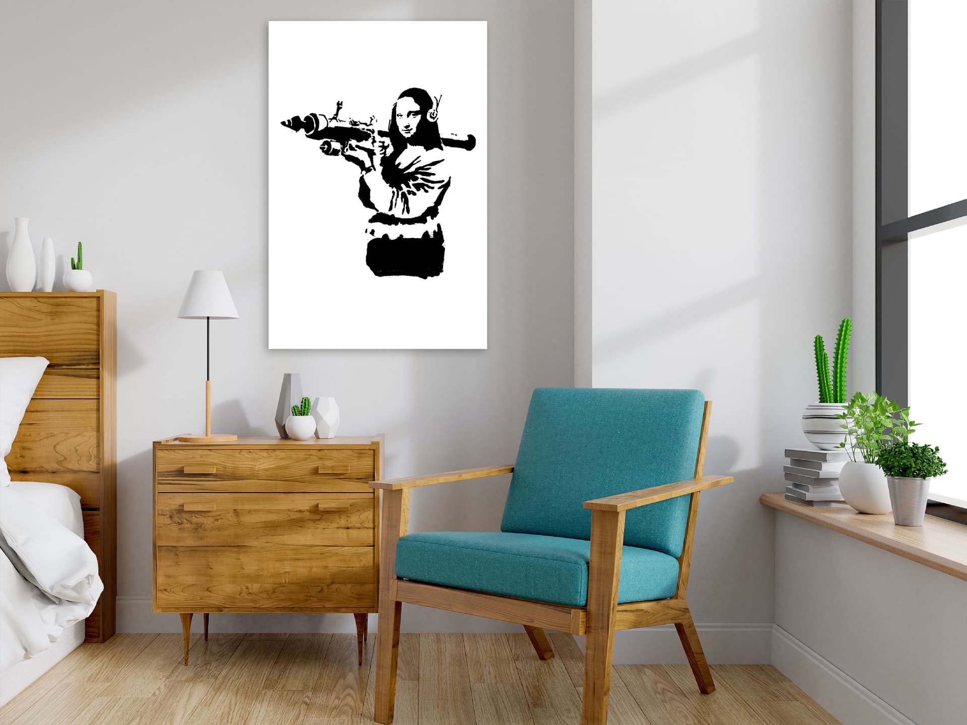 

Obraz - Banksy Mona Lisa with Rocket Launcher (1-częściowy) pionowy (rozmiar 80x120)