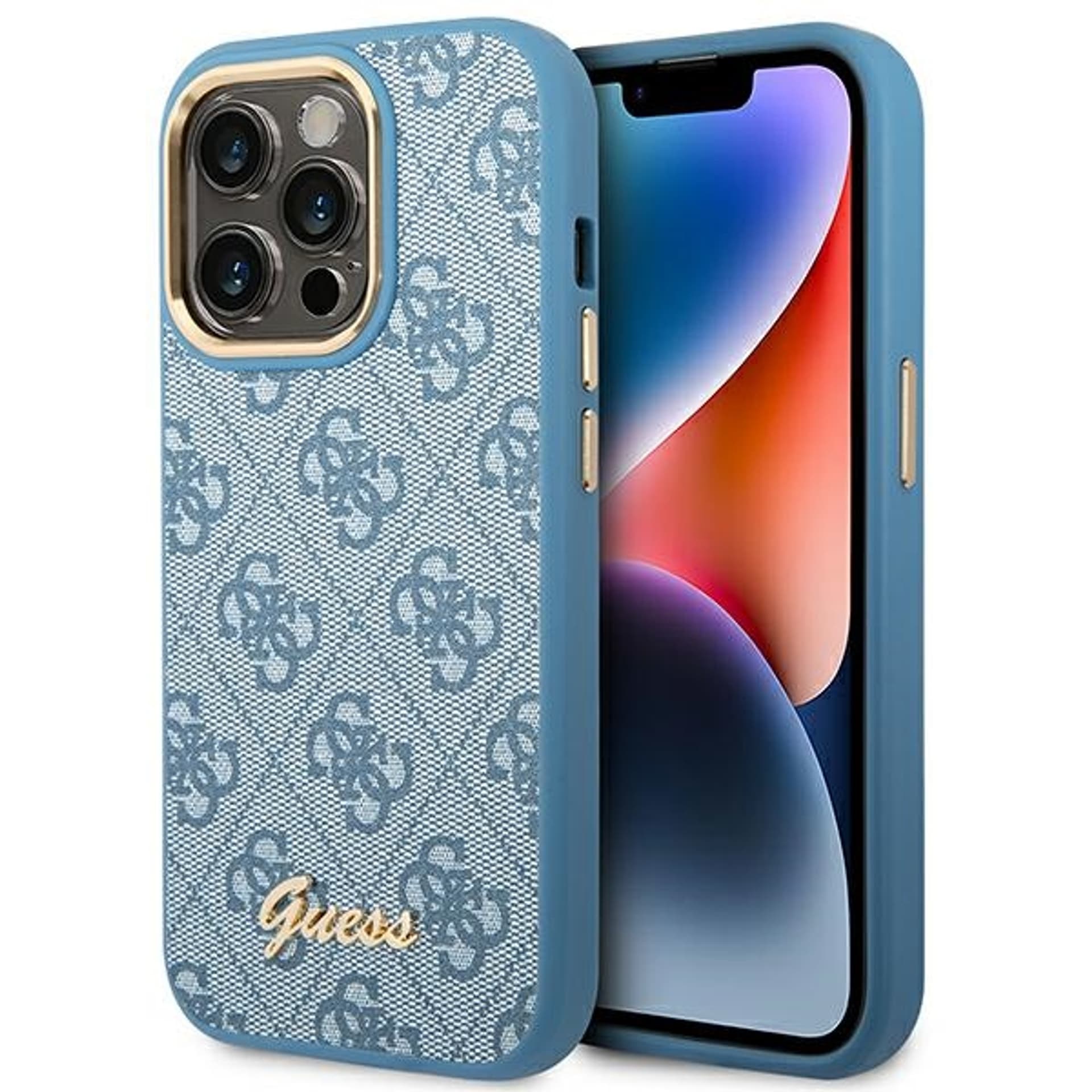 

Guess GUHCP14LHG4SHB iPhone 14 Pro 6,1" niebieski/blue hard case 4G Vintage Gold Logo