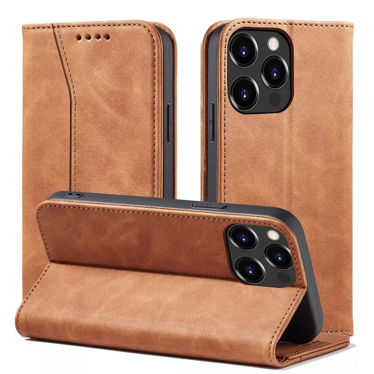

Magnet Fancy Case etui do iPhone 13 Pro Max pokrowiec portfel na karty kartę podstawka brązowy