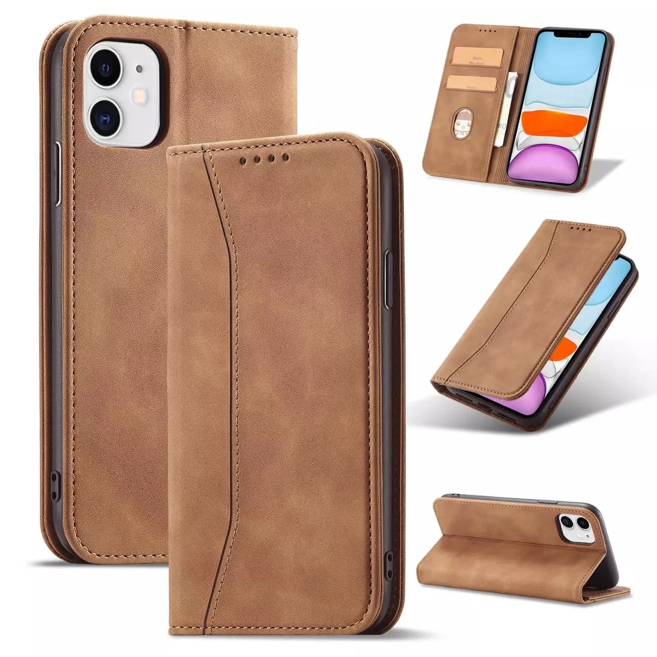 

Magnet Fancy Case etui do iPhone 12 pokrowiec portfel na karty kartę podstawka brązowy