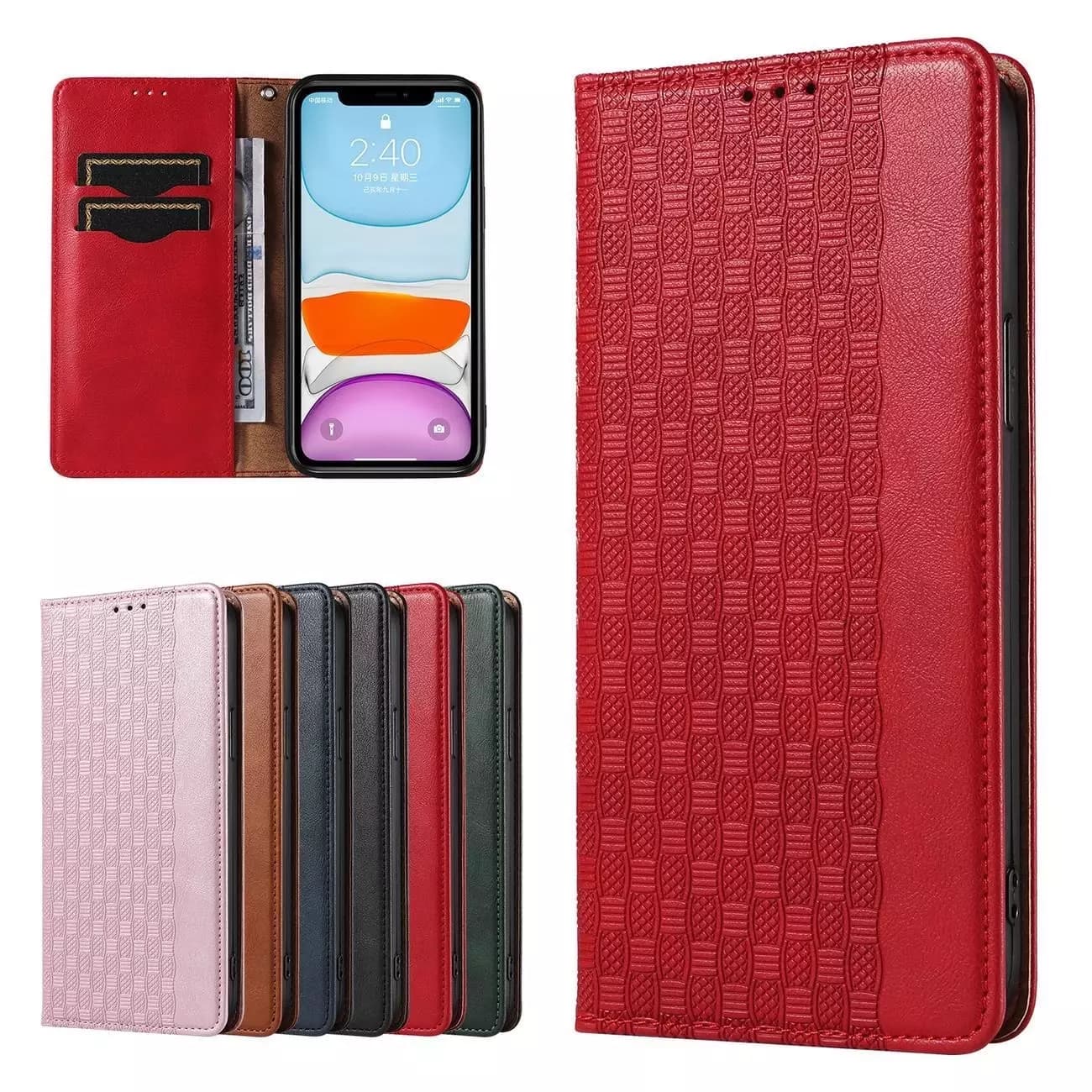

Magnet Strap Case etui do iPhone 12 pokrowiec portfel + mini smycz zawieszka czerwony