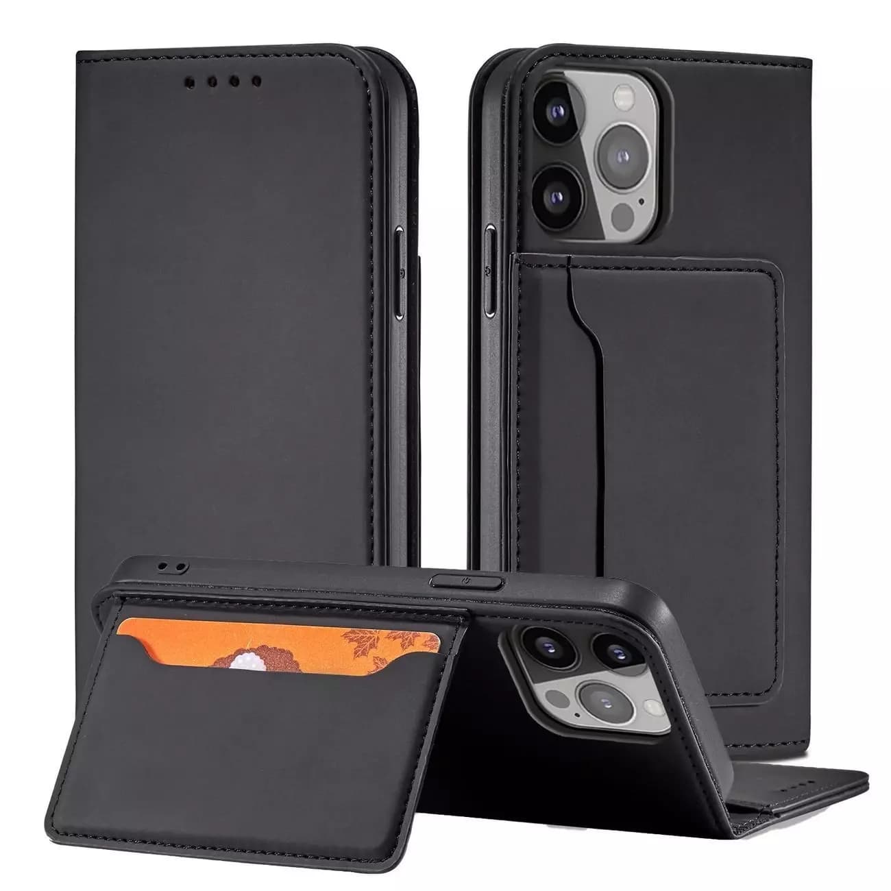 

Magnet Card Case etui do iPhone 13 Pro pokrowiec portfel na karty kartę podstawka czarny