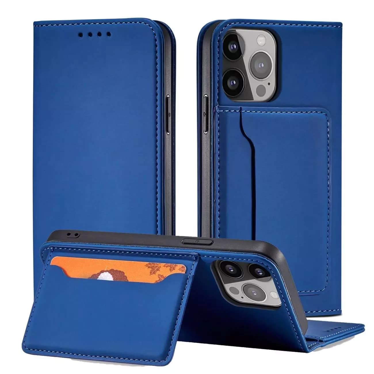 

Magnet Card Case etui do iPhone 13 mini pokrowiec portfel na karty kartę podstawka niebieski