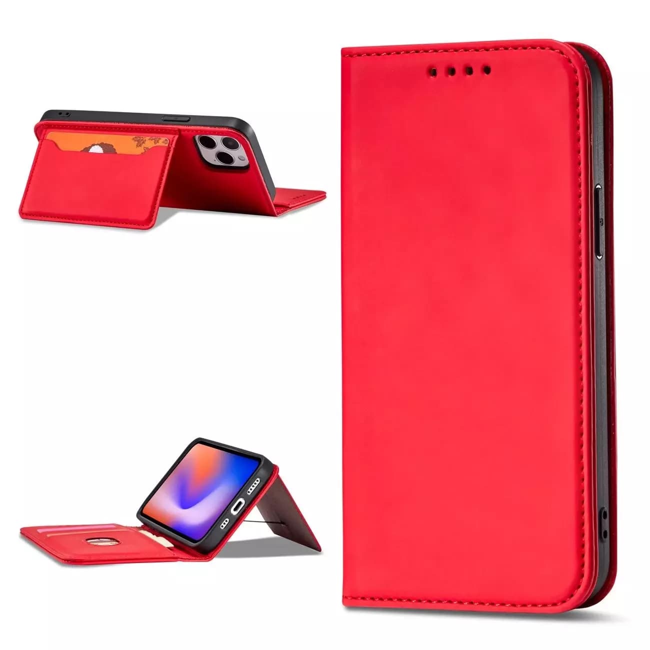 

Magnet Card Case etui do iPhone 12 Pro Max pokrowiec portfel na karty kartę podstawka czerwony