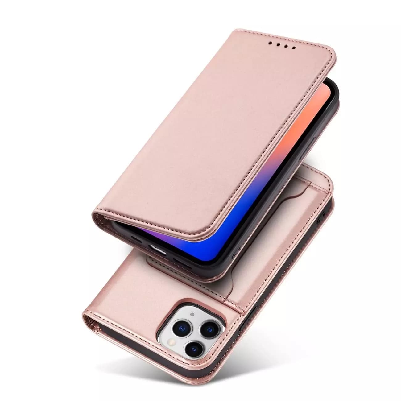 

Magnet Card Case etui do iPhone 12 Pro Max pokrowiec portfel na karty kartę podstawka różowy