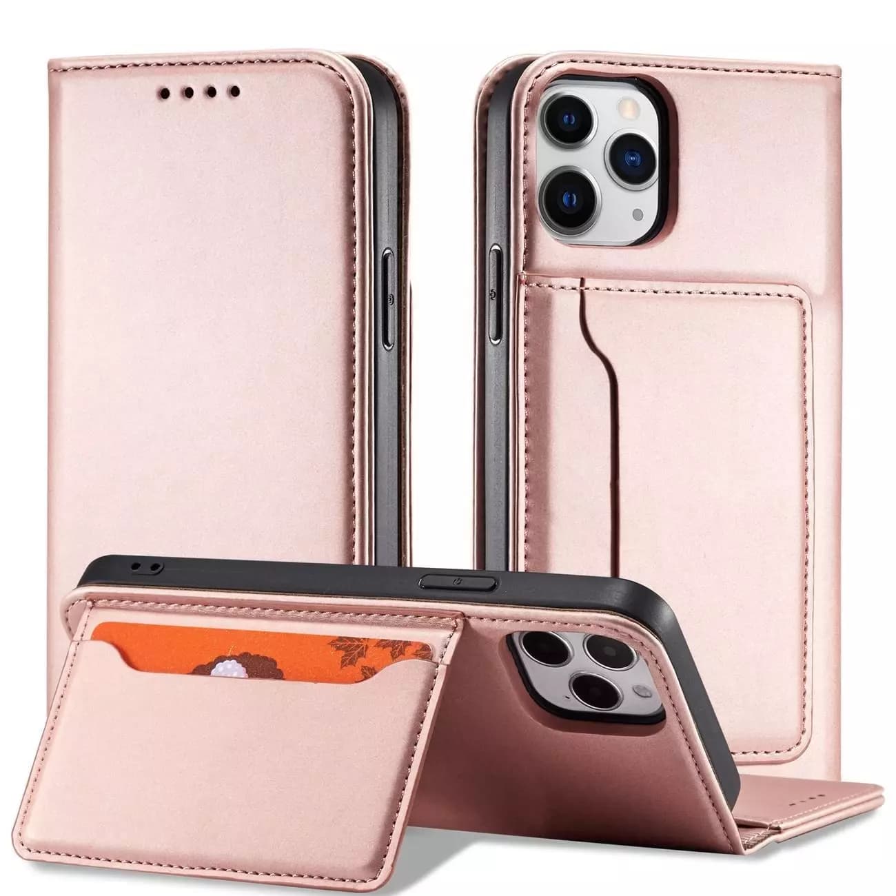 

Magnet Card Case etui do iPhone 12 Pro pokrowiec portfel na karty kartę podstawka różowy