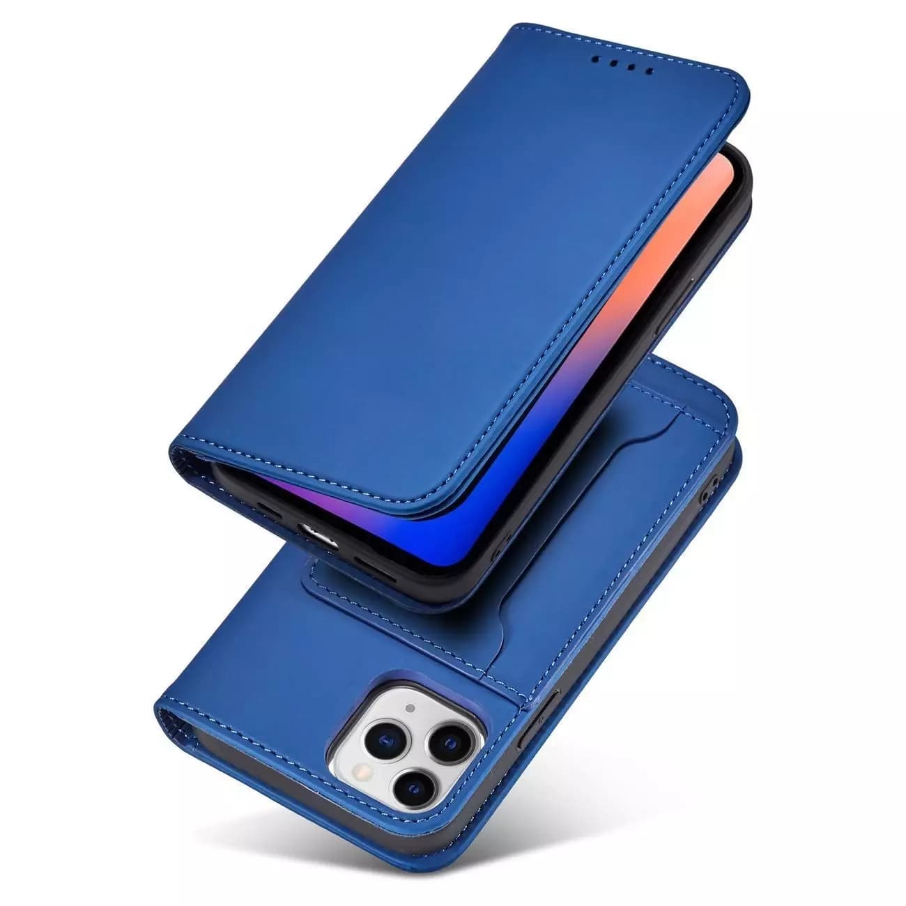 

Magnet Card Case etui do iPhone 12 Pro pokrowiec portfel na karty kartę podstawka niebieski