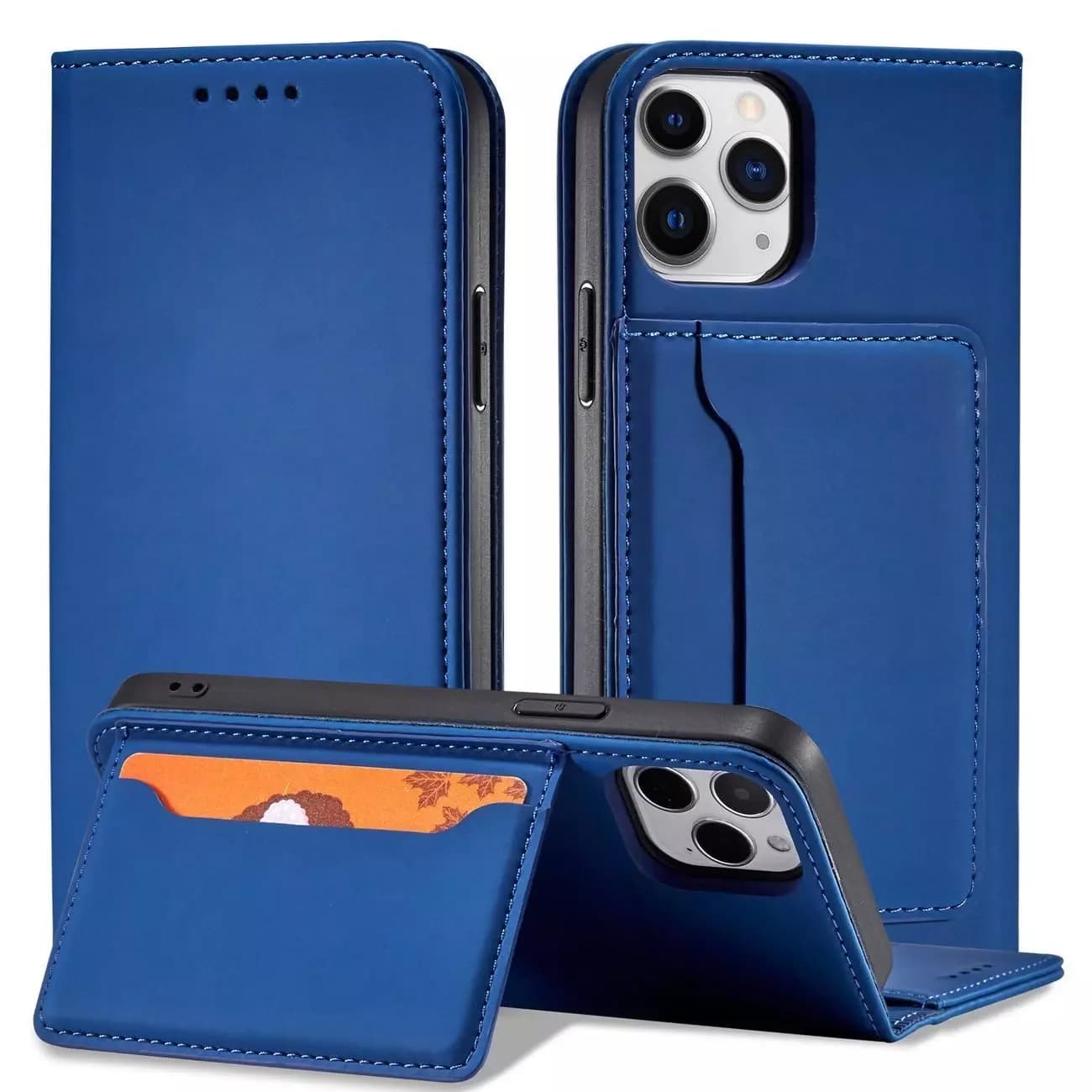 

Magnet Card Case etui do iPhone 12 pokrowiec portfel na karty kartę podstawka niebieski