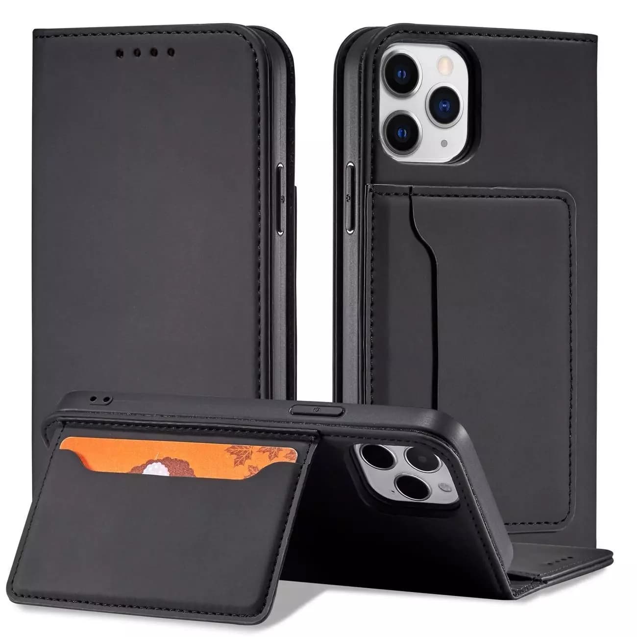 

Magnet Card Case etui do iPhone 12 pokrowiec portfel na karty kartę podstawka czarny