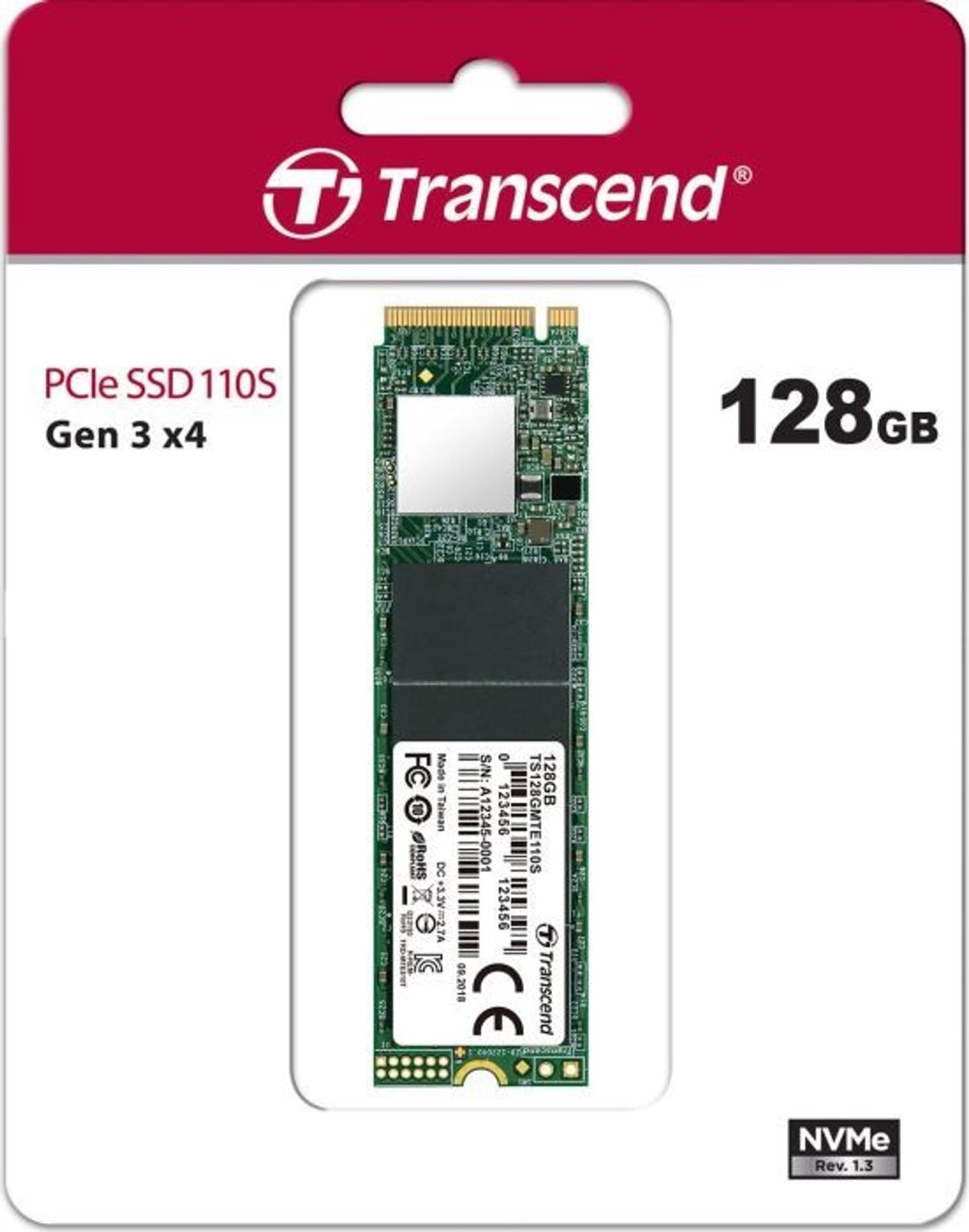 

TRANSCEND M.2 2280″ 128 GB PCIe NVMe 3.0 x4 1800MB/s 1500MS/s