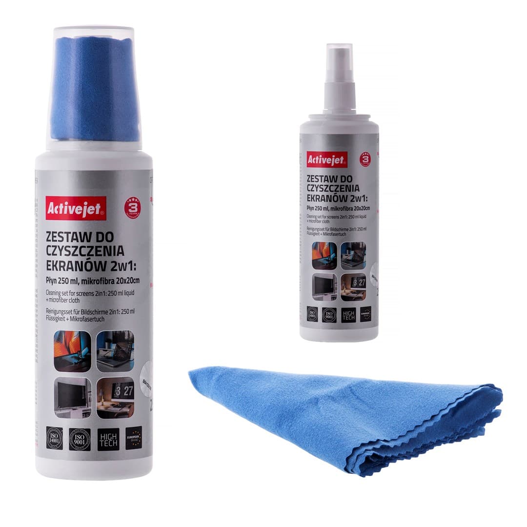 

Activejet AOC-269 Zestaw do czyszczenia ekranów 2w1 250 ml., 20x20 cm