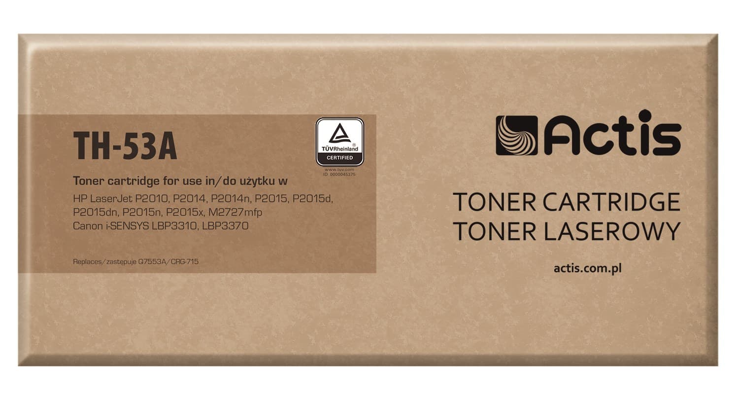 

Toner ACTIS TH-53A (zamiennik HP 53A Q7553A, Canon CRG-715; Standard; 3000 stron; czarny)