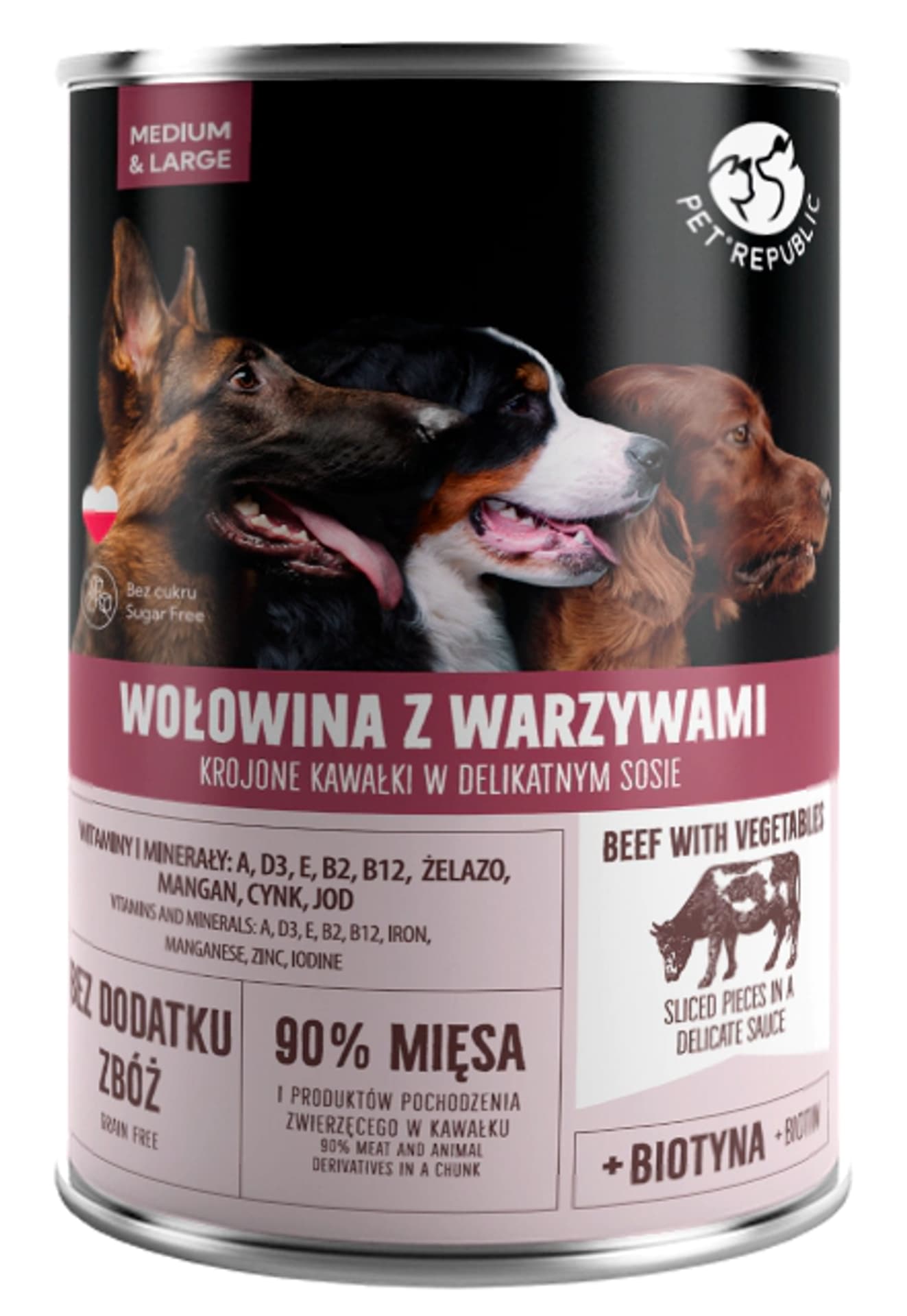 

PETREPUBLIC Kawałki z wołowiną i warzywami w sosie puszka dla psów 1250g