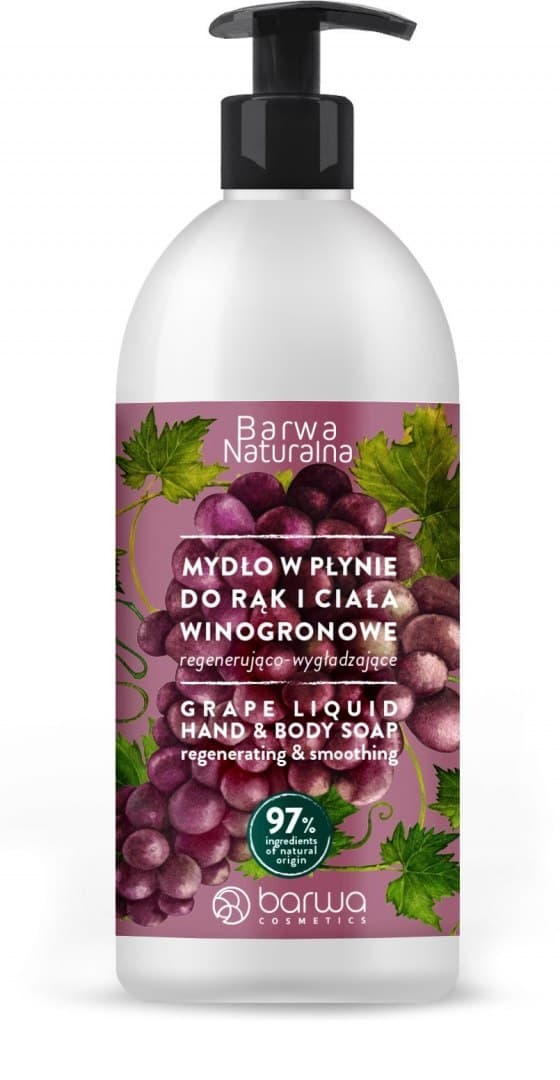 

BARWA Naturalna Winogrono Mydło w płynie do rąk i ciała regenerująco-wygładzające 500ml