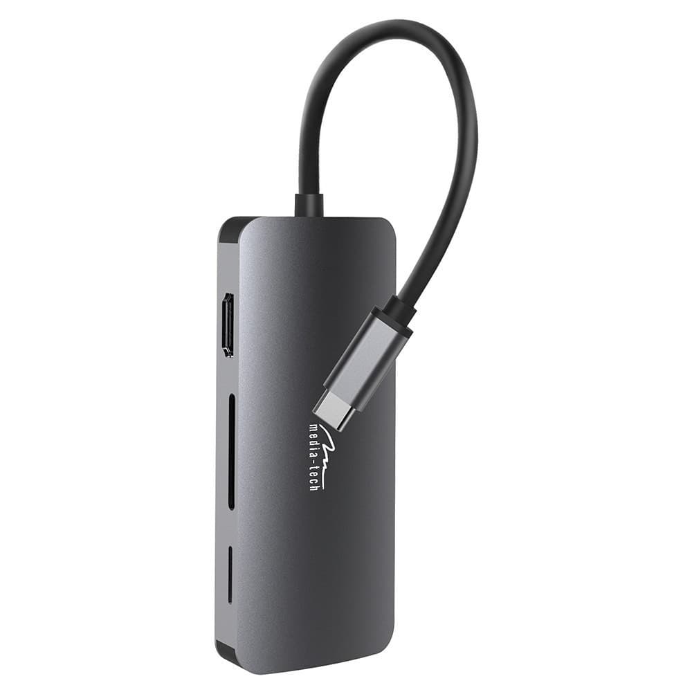 

HUB USB-C 8 portów MT5044 3xUSB-A 3.0, 1xUSB-C PD, 1xRJ45, 1xHDMI 4K, 1xSD 1xMicro SD