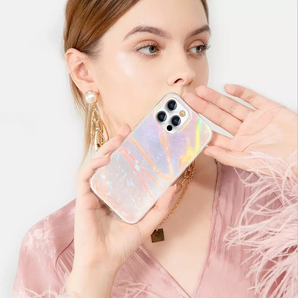 

Kingxbar Shell Series luksusowe eleganckie etui na iPhone 13 Pro perłowy-różowy