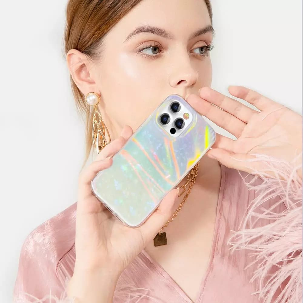 

Kingxbar Shell Series luksusowe eleganckie etui na iPhone 13 Pro perłowy-miętowy