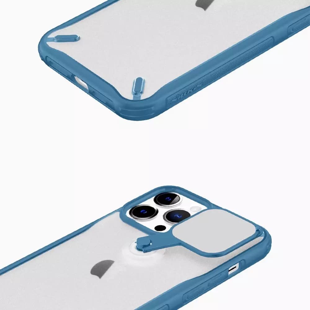 

Nillkin Cyclops Case wytrzymałe etui z osłoną na aparat i składaną podstawką iPhone 13 Pro Max niebieski