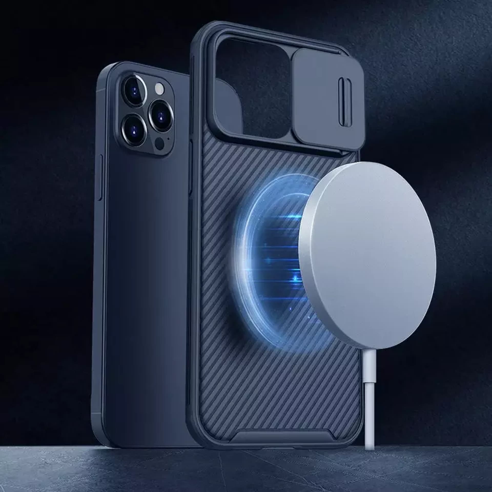 

Nillkin CamShield Pro Magnetic Case pancerne etui pokrowiec osłona na aparat kamerę iPhone 13 Pro Max niebieski (kompatybilne z MagSafe)