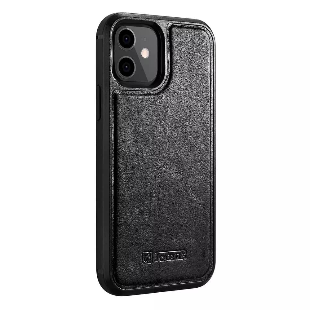 

iCarer Leather Oil Wax etui pokryte naturalną skórą do iPhone 12 mini czarny (ALI1204-BK)