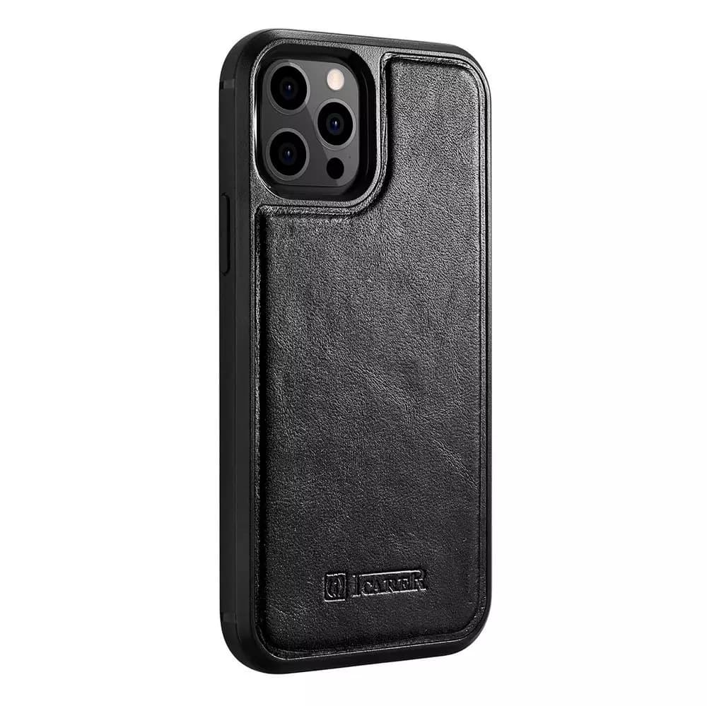 

iCarer Leather Oil Wax etui pokryte naturalną skórą do iPhone 12 Pro / iPhone 12 czarny (ALI1205-BK)