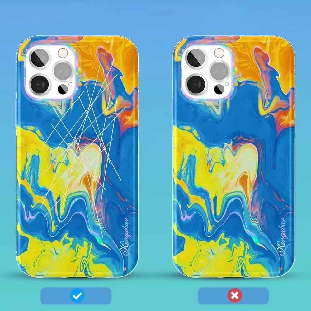 

Kingxbar Watercolour Series kolorowe etui do iPhone 12 Pro / iPhone 12 żółtoniebieski