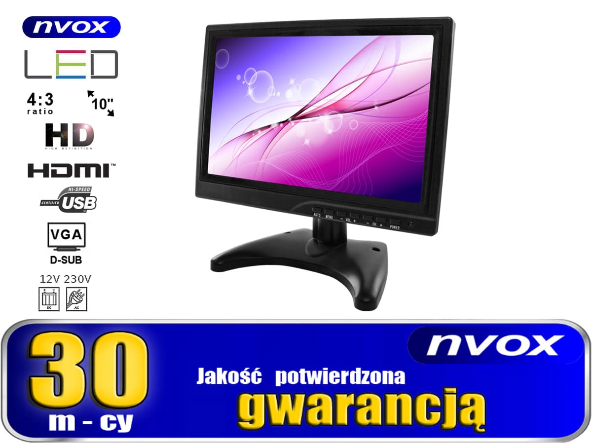 

Monitor LED HD 10cali HDMI VGA USB AV BNC 12V 230V... (NVOX PC1018 HD)