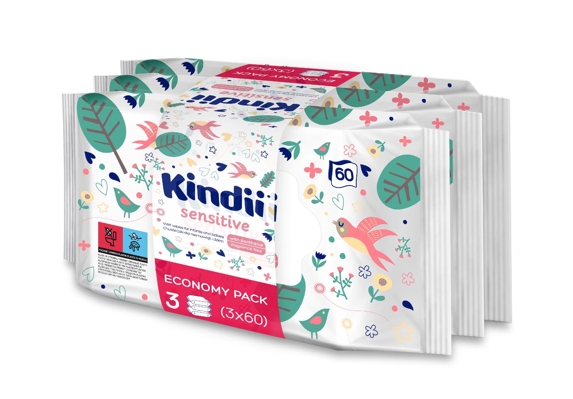 

Kindi Sensitive Chusteczki oczyszczające dla niemowląt i dzieci TRIO 1op.-3x60szt