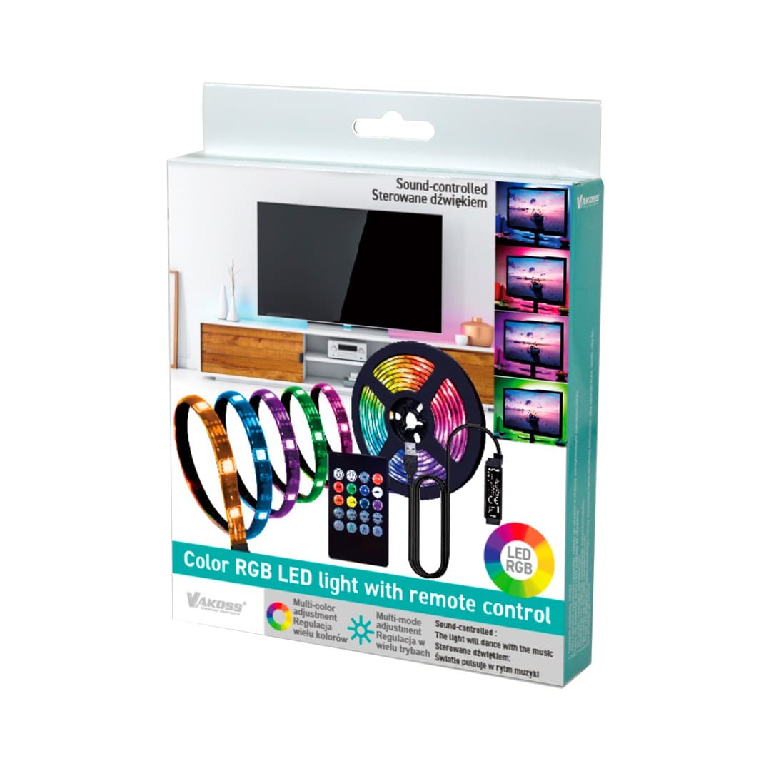 

VAKOSS TAŚMA RGB DO PODŚWIETLENIA TV ŚWIATŁO PULSACYJNE LA-C612