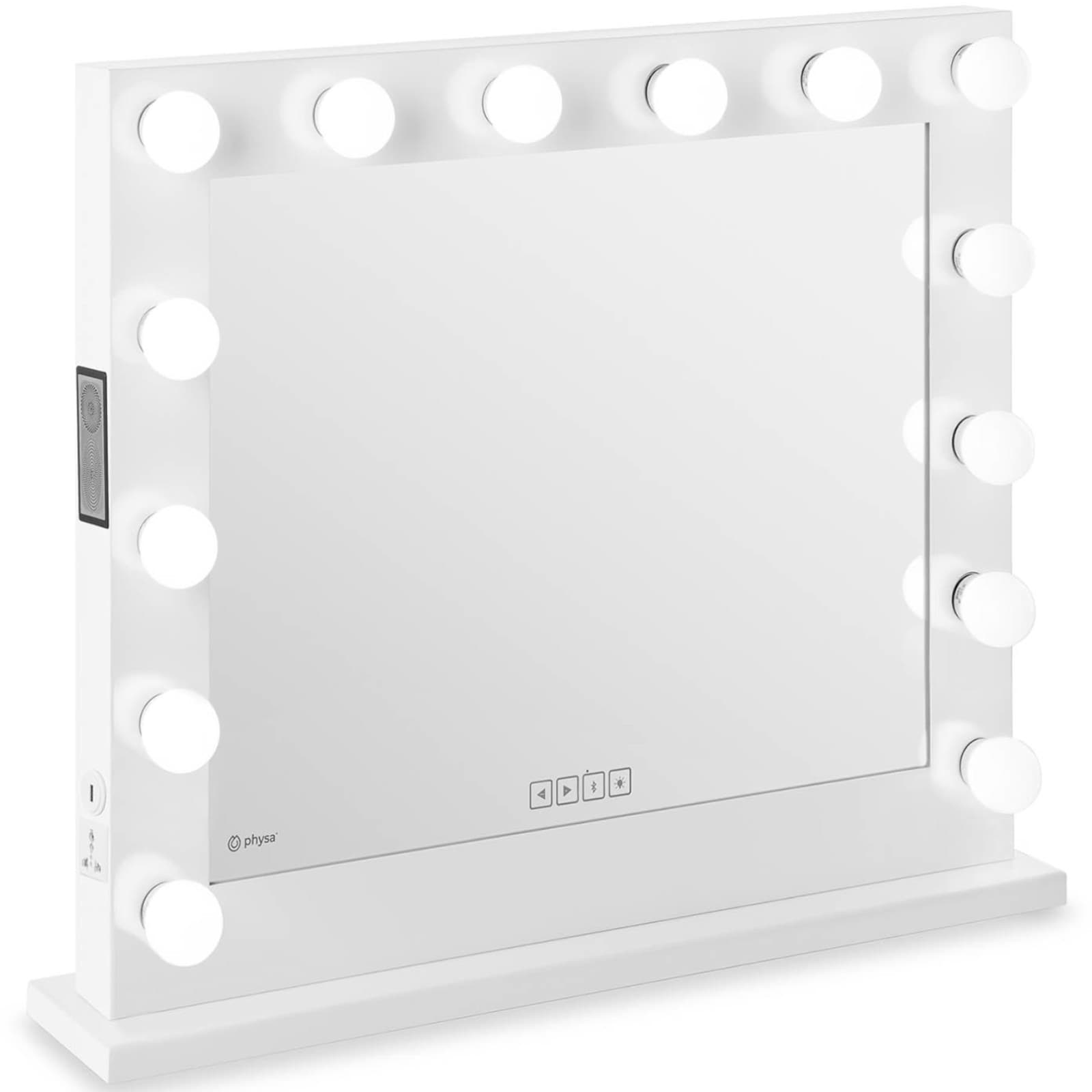 

Lustro kosmetyczne do makijażu toaletki z oświetleniem i głośnikiem 14 żarówek LED USB 80.5 x 68 cm