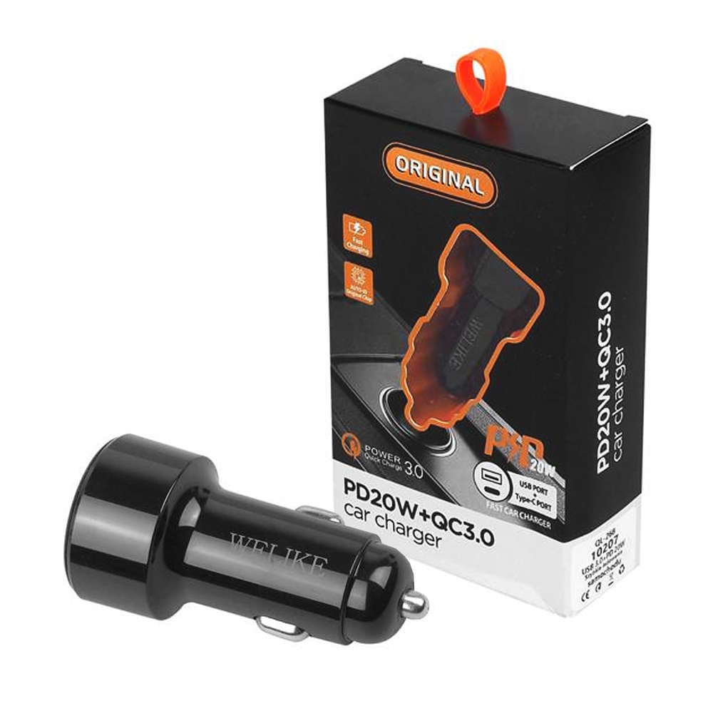 

Ładowarka samochodowa USB QC3.0 + USB-C PD20W 3.4A Czarna
